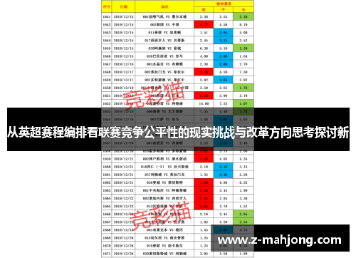 从英超赛程编排看联赛竞争公平性的现实挑战与改革方向思考探讨新